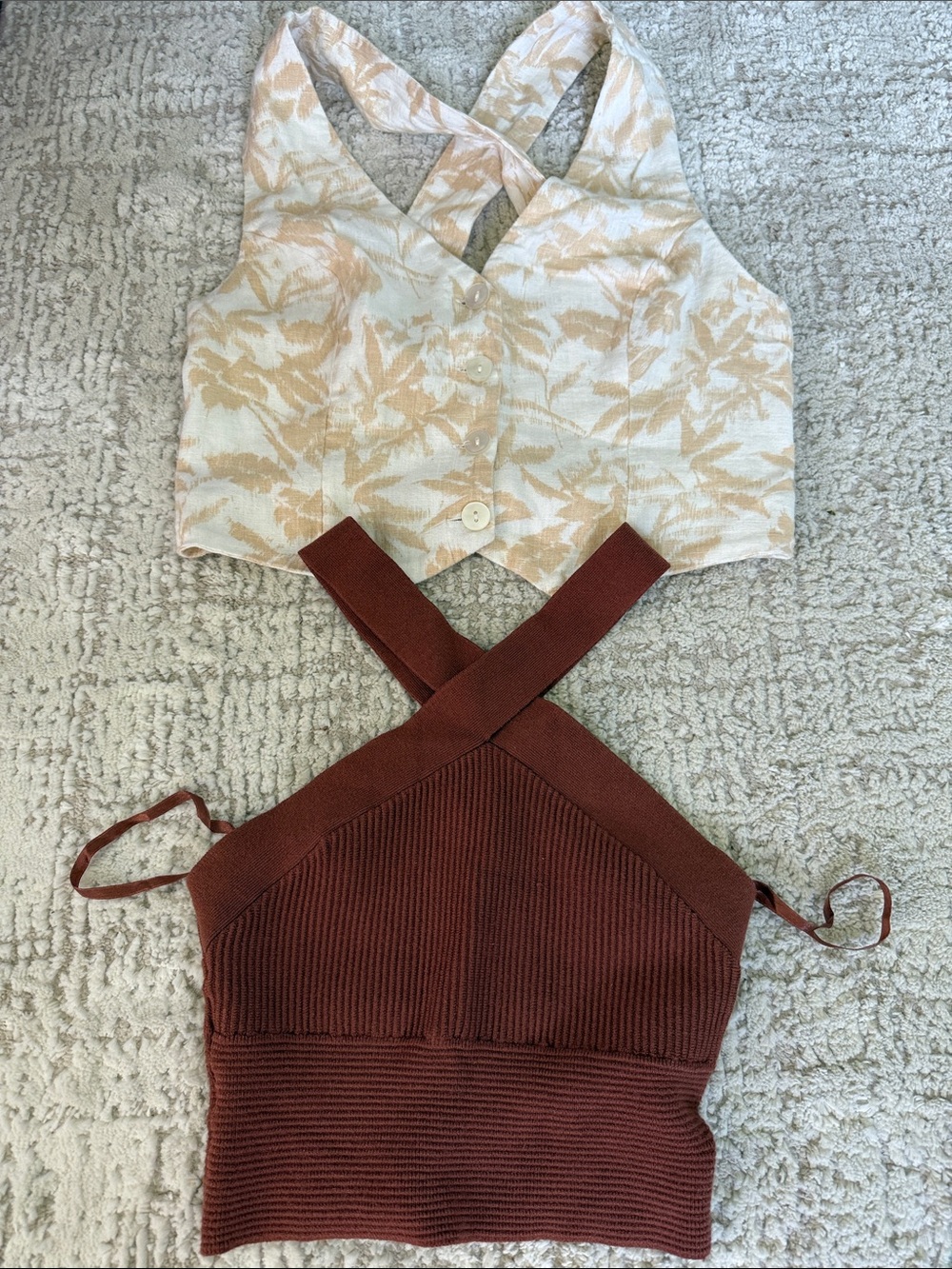Abercrombie & Fitch Brown Ribbed Crossback Knit Crop Tops